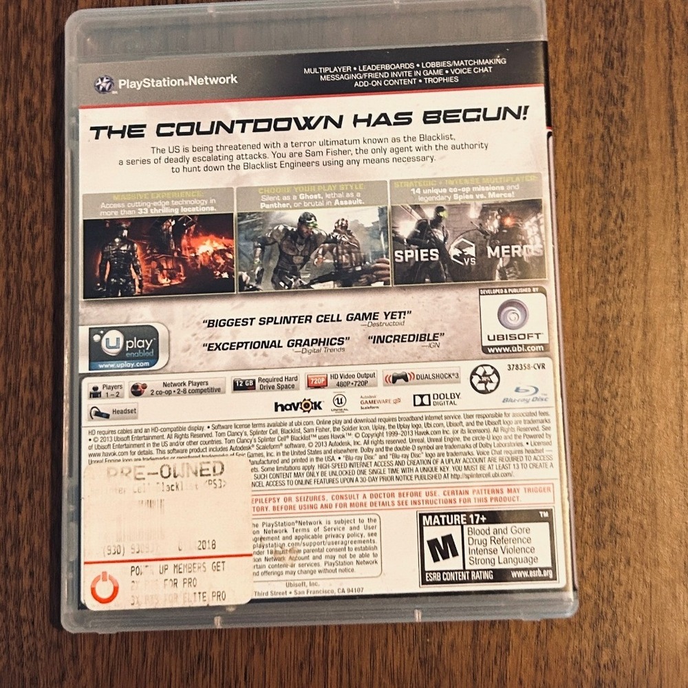 Tom Clancys Splinter Cell Blacklist Walmart Edition Sony PlayStation 3 PS3 2013